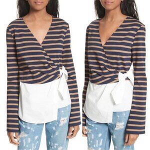 DEREK LAM 10 CROSBY Stripe Wrap Top with Poplin Shirting Combo size 4